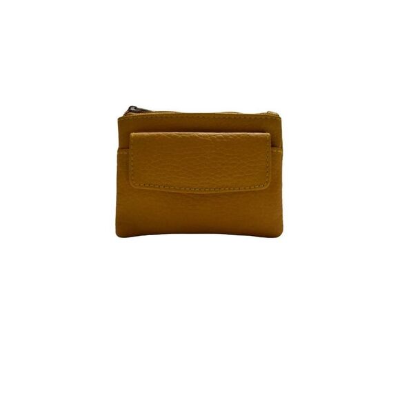 New COIN PURSE Credit Card Holder YELLOW with 2 Keychain Leather Bag - Picture 3 of 4